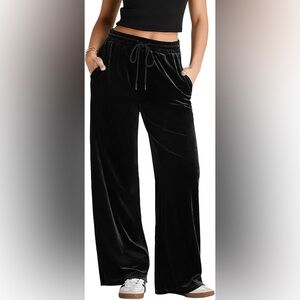 Black velvet drawstring wide leg pants-NWOT